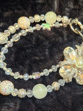 Iridescent White Crystal Beaded Floral Phone / Purse Charm